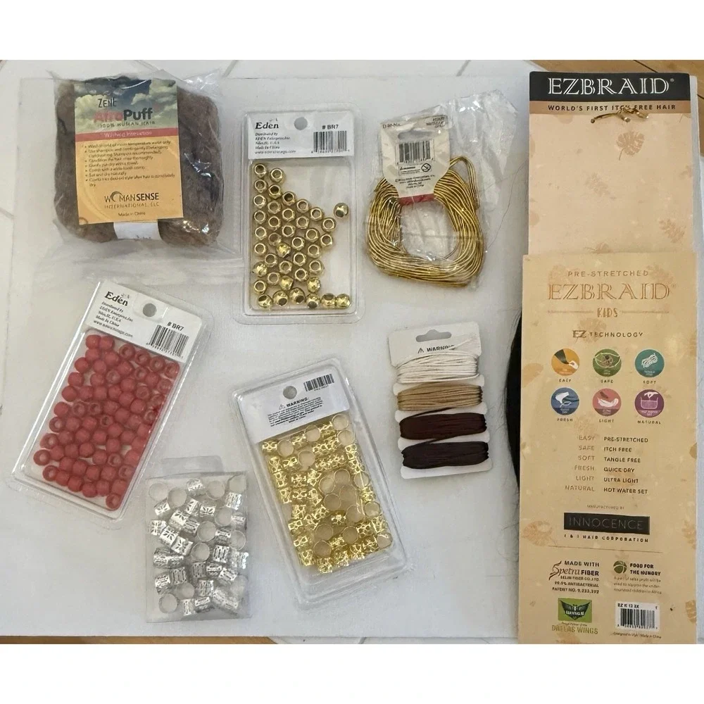 Hair Braiding Lot: EZBraid‎ Kids Afro Puff Beads Cuffs Strings Extension Bundle